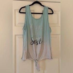 Maurice’s tank top Size 2 18/20 light blue and white with tie at the bottom